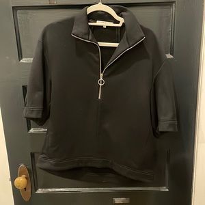 Tibi Black Short Sleeve Sweatshirt with Front Zipper